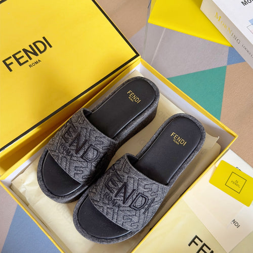 FENDI FF Monogram Sunshine 65 Black Fabric Slide