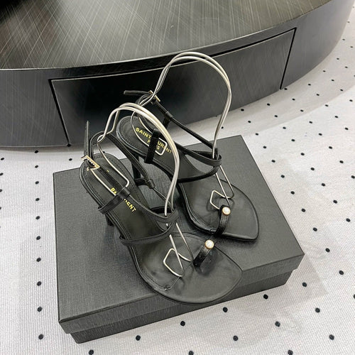 Saint Laurent SL LINDEN HEELED SANDALS BLACK CALFSKIN