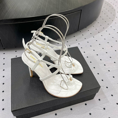 Saint Laurent SL LINDEN HEELED SANDALS WHITE CALFSKIN