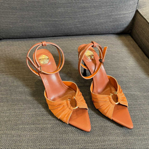 Saint Laurent LOLA HIGH SANDALS IN TANGELO ORANGE SMOOTH LAMBSKIN AND DRAPED JERSEY