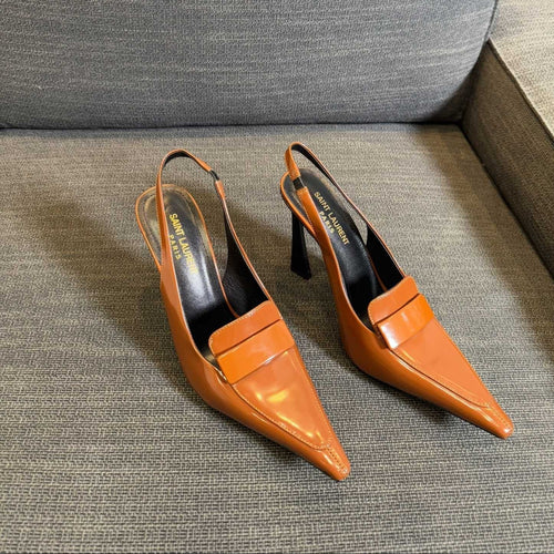 Saint Laurent POINTED-TOE SLINGBACK PUMPS IN TANGERINE ORANGE SHINY CALFSKIN