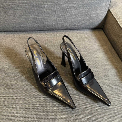 Saint Laurent POINTED-TOE SLINGBACK PUMPS IN BLACK SHINY CALFSKIN