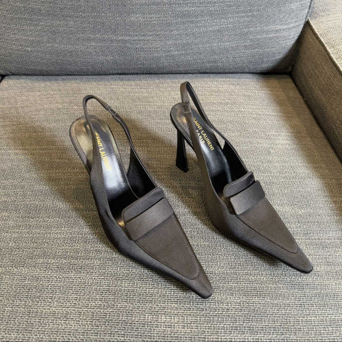 Saint Laurent POINTED-TOE SLINGBACK PUMPS IN BLACK SILK