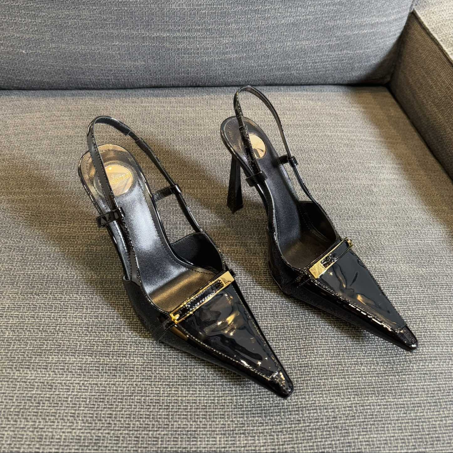 Saint Laurent JACQUELINE SLINGBACK PUMPS IN BLACK PATENT LAMBSKIN