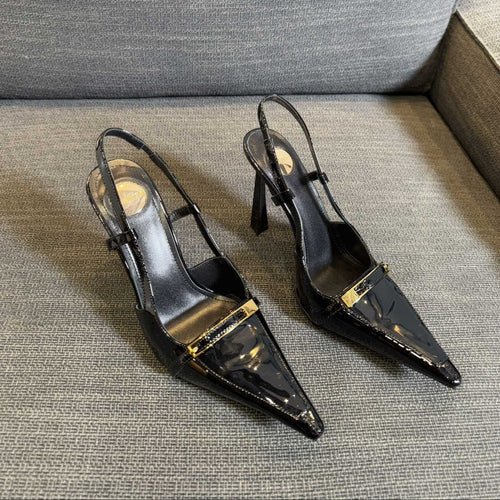 Saint Laurent JACQUELINE SLINGBACK PUMPS IN BLACK PATENT LAMBSKIN