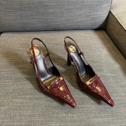 Saint Laurent JACQUELINE SLINGBACK PUMPS IN WINE RED PATENT LAMBSKIN
