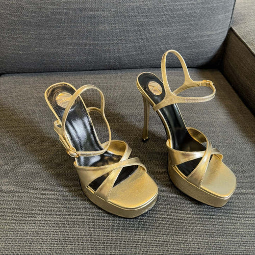 Saint Laurent DEBBIE PLATFORM SANDALS IN GOLD METALLIC SMOOTH LAMBSKIN