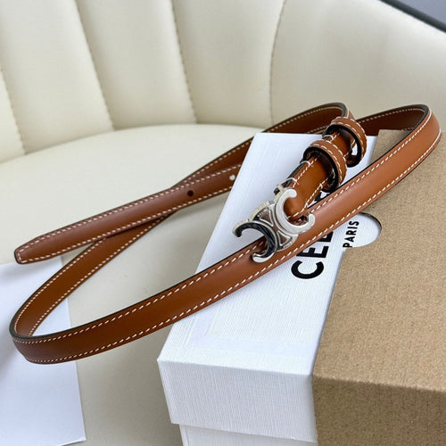 Celine MINI TRIOMPHE BELT 13 MM BRONZE BROWN LEATHER SILVER HARDWARE