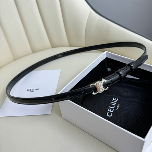 Celine MINI TRIOMPHE BELT 13 MM BLACK LEATHER SILVER HARDWARE