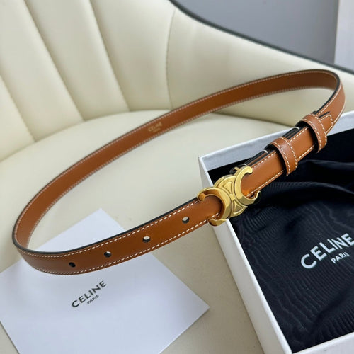 Celine SMALL TRIOMPHE BELT 18 MM BRONZE BROWN LEATHER GOLD HARDWARE