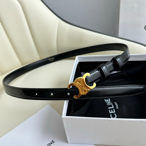 Celine SMALL TRIOMPHE BELT 18 MM BLACK LEATHER GOLD HARDWARE