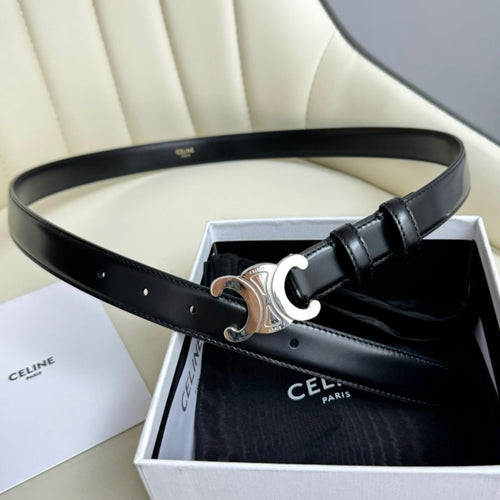 Celine SMALL TRIOMPHE BELT 18 MM BLACK LEATHER SILVER HARDWARE