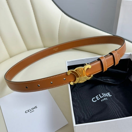 Celine MEDIUM TRIOMPHE BELT 25MM BRONZE BROWN LEATHER GOLD HARDWARE