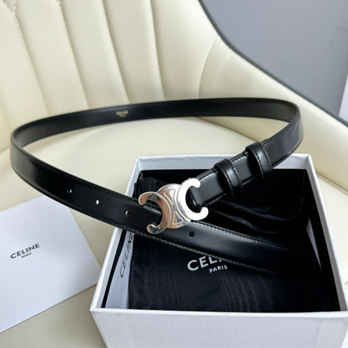 Celine MEDIUM TRIOMPHE BELT 25MM BLACK LEATHER SILVER HARDWARE