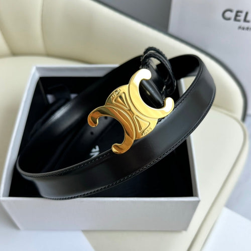 Celine MEDIUM TRIOMPHE BELT 25MM BLACK LEATHER GOLD HARDWARE
