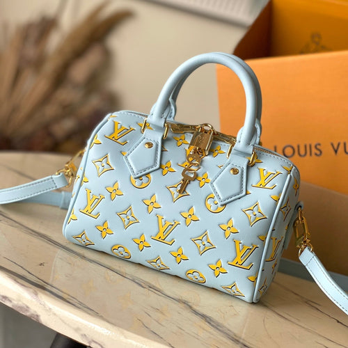 Louis Vuitton SPEEDY BANDOULIÈRE 20 IN SKY YELLOW MONOGRAM CALFSKIN GOLD BUCKLE