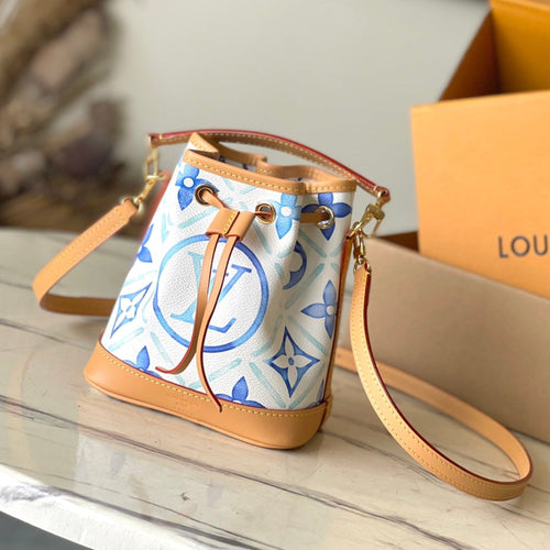 Louis Vuitton NANO NOÉ 16 IN LAGOON BLUE MONOGRAM TILES CANVAS