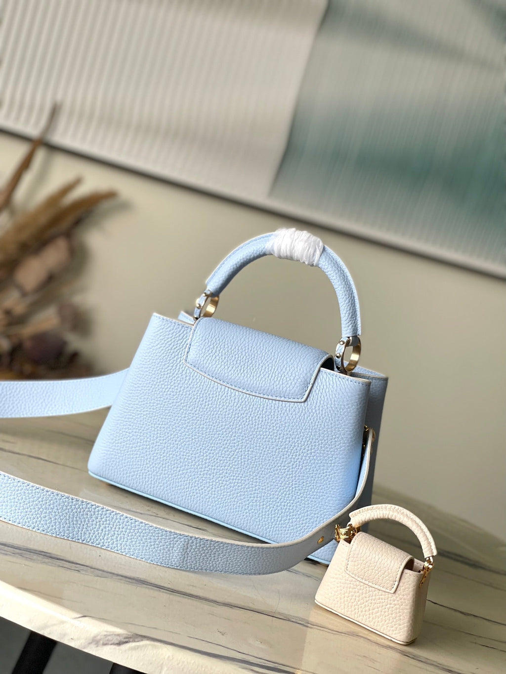 Louis Vuitton CAPUCINES BB 26 IN CANDY BLUE TAURILLON GOLD HARDWARE