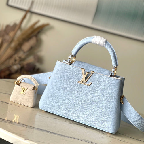 Louis Vuitton CAPUCINES BB 26 IN CANDY BLUE TAURILLON GOLD HARDWARE