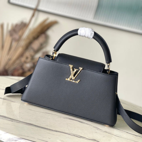 Louis Vuitton CAPUCINES EAST-WEST 33 IN BLACK CALFSKIN GOLD HARDWARE