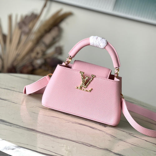 Louis Vuitton CAPUCINES EAST-WEST MINI 22 IN BLUSH PINK CALFSKIN GOLD HARDWARE