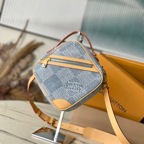 Louis Vuitton CHESS MESSENGER 24 IN COLUMBIA BLUE DAMIER DENIM 3D