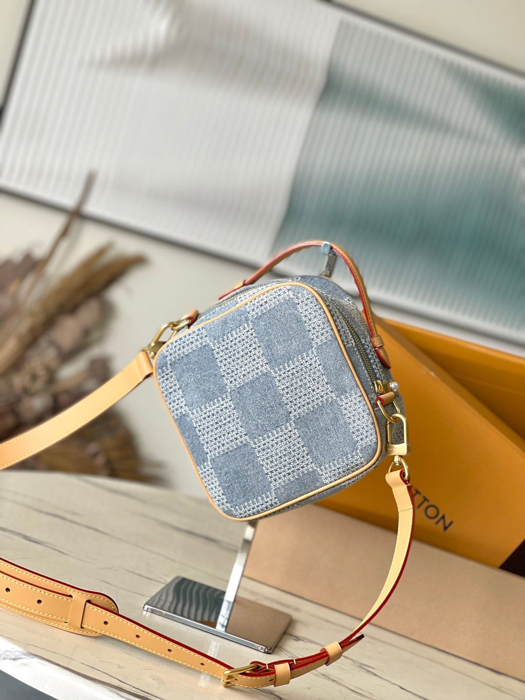 Louis Vuitton CHESS MESSENGER 24 IN COLUMBIA BLUE DAMIER DENIM 3D