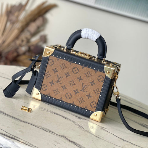 Louis Vuitton PETITE VALISE 22 IN BROWN MONOGRAM REVERSE CANVAS AND BLACK CALFSKIN TRIM GOLD HARDWARE