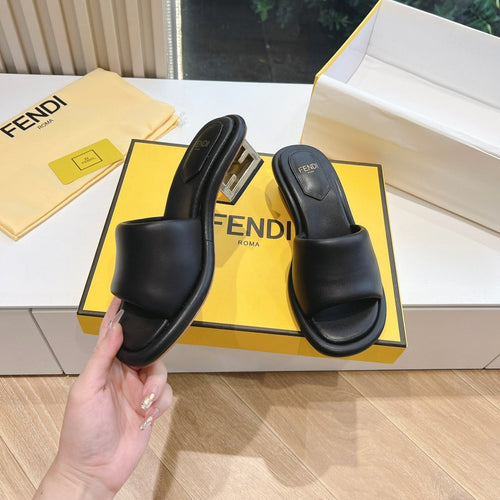 FENDI FF Baguette Slides Women 45 Nappa Leather Black
