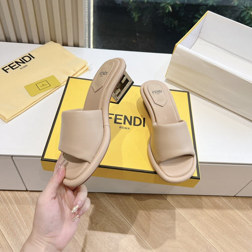 FENDI FF Baguette Slides Women 45 Nappa Leather Beige