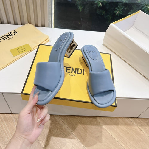 FENDI FF Baguette Slides Women 45 Nappa Leather Baby Blue