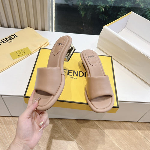 FENDI FF Baguette Slides Women 45 Nappa Leather Light Brown
