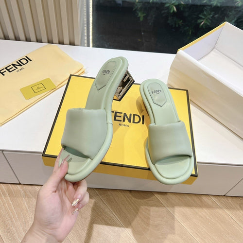 FENDI FF Baguette Slides Women 45 Nappa Leather Green