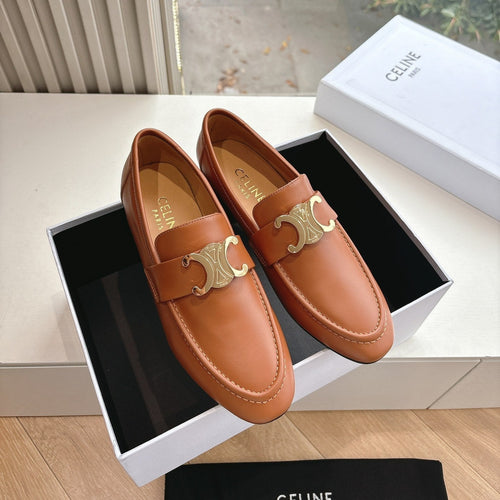 Celine CELINE Buckle Triomphe Loafers Golden Leather