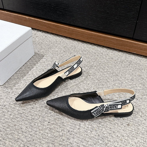DIOR slingback flat black raffia lambskin