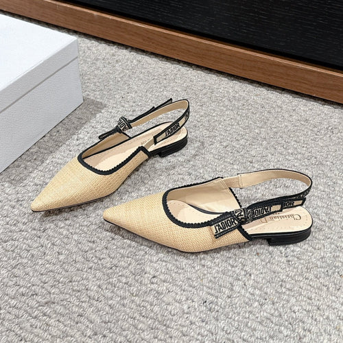 DIOR slingback flat beige raffia lambskin