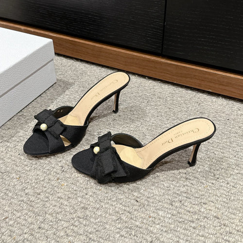 DIOR sandal a DIORable 80 black grosgrain beige lambskin