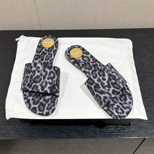 Saint Laurent SL CARLYLE LEOPARD SLIPPERS BLACK-WHITE CANVAS