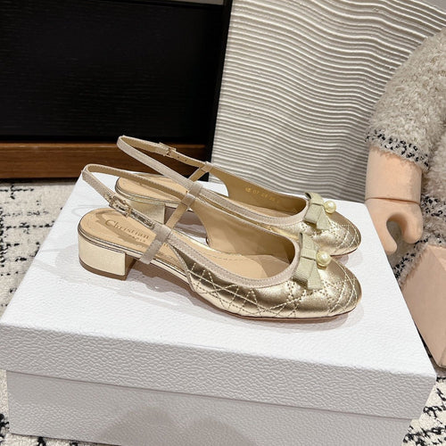 DIOR Ballet Slingback Pump 30mm In Gold Quilted Calfskin 997041