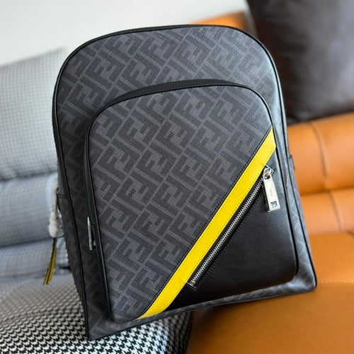 FENDI FENDI 44 MINI BACKPACK IN BLACK MONOGRAM JACQUARD FABRIC AND CALFSKIN