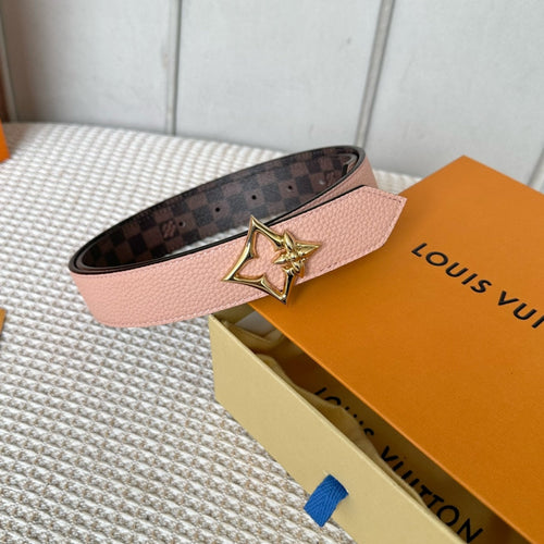 Louis Vuitton FLOWERGRAM 30MM REVERSIBLE BELT IN LIGHT PINK CALFSKIN GOLD HARDWARE