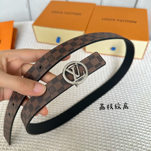 Louis Vuitton CIRCLE 25MM REVERSIBLE BELT IN BROWN DAMIER CALFSKIN SILVER HARDWARE