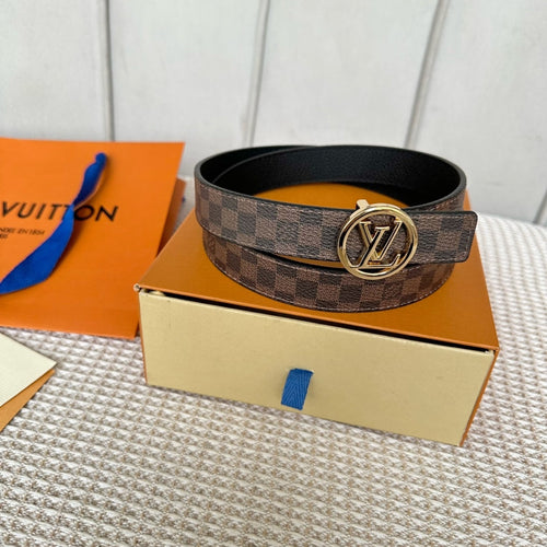 Louis Vuitton CIRCLE 25MM REVERSIBLE BELT IN BROWN DAMIER CALFSKIN GOLD HARDWARE