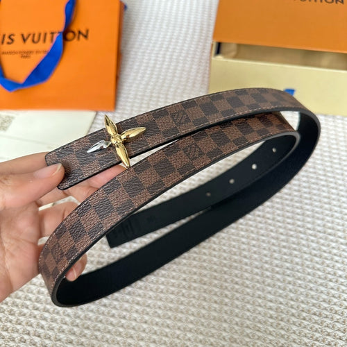 Louis Vuitton FLOWERGRAM 25 MM REVERSIBLE BELT IN BROWN DAMIER CALFSKIN GOLD MIX SILVER HARDWARE