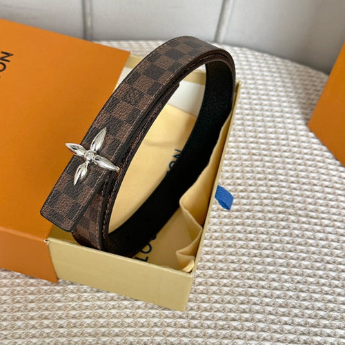 Louis Vuitton FLOWERGRAM 25 MM REVERSIBLE BELT IN BROWN DAMIER CALFSKIN SILVER HARDWARE