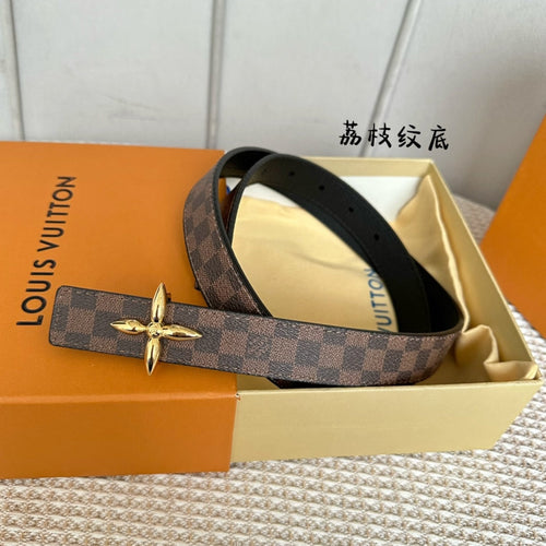 Louis Vuitton FLOWERGRAM 25 MM REVERSIBLE BELT IN BROWN DAMIER CALFSKIN GOLD HARDWARE