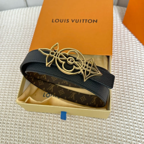 Louis Vuitton MEDIUM 25 MM BELT IN BLACK CALFSKIN GOLD HARDWARE