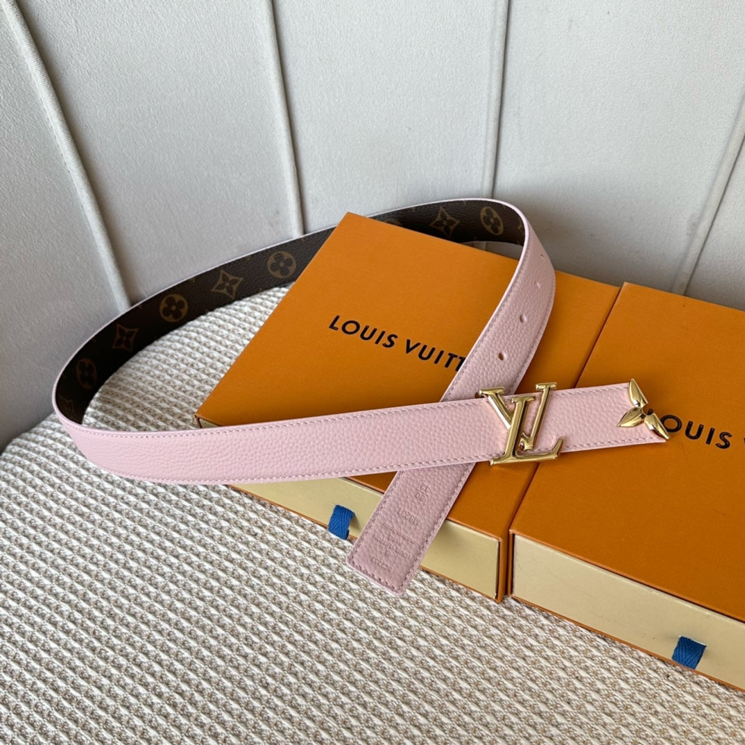Louis Vuitton PRETTY 30MM REVERSIBLE BELT IN LIGHT PINK CALFSKIN GOLD HARDWARE