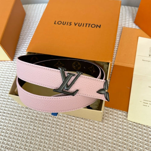 Louis Vuitton PRETTY 30MM REVERSIBLE BELT IN LIGHT PINK CALFSKIN BLACK HARDWARE