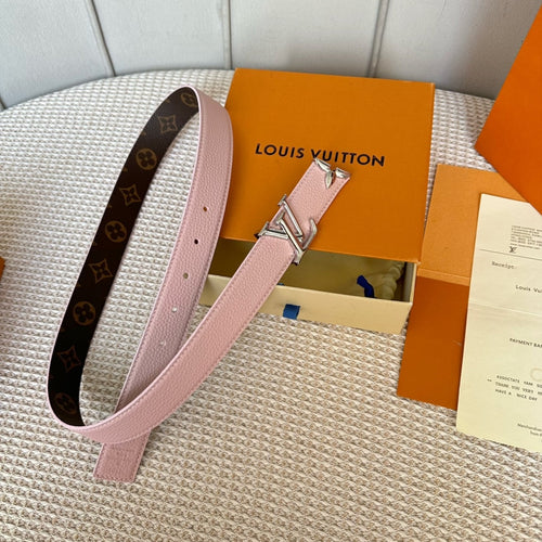 Louis Vuitton PRETTY 30MM REVERSIBLE BELT IN LIGHT PINK CALFSKIN SILVER HARDWARE